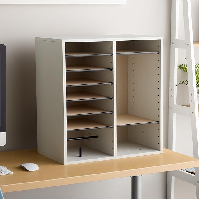 Safco 9422GR Wood Adjustable Literature & Paper Organizer, 16 Adjustable Compratment, Stackable Durable Construction, Home, Office, Mailroom, Classroom Mailbox , Gray