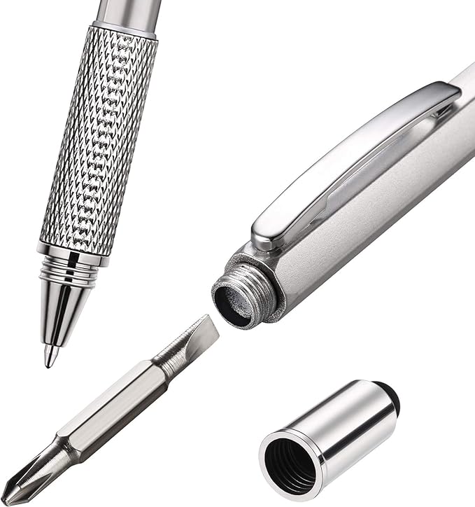 Zhanmai 8 Pcs Gift Pen for Men 6 in 1 Multitool Tool Pen with Refills Screwdriver, Ruler, Levelgauge,Fathers Christmas Graduation party Supplies(Gold, Black, Silver, Yellow)