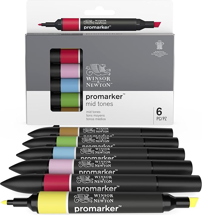 Winsor & Newton ProMarker Set, 6 Count, Mid Tones