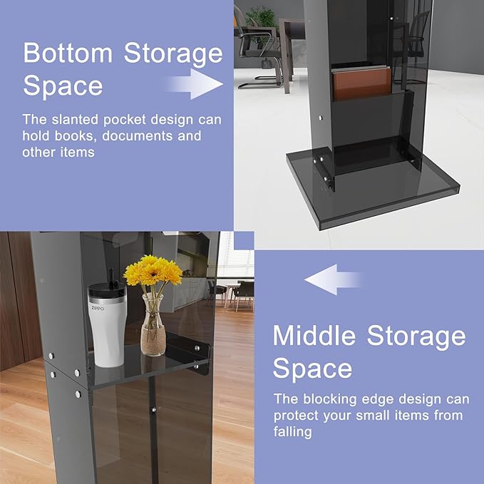 Acrylic Podium Stand with Storage Shelf,Segmented Black Lecterns & Podiums,Pulpits for Churches、Conference、Speeches、Weddings、Classroom、Concert,47" H Professional Presentation Podiums