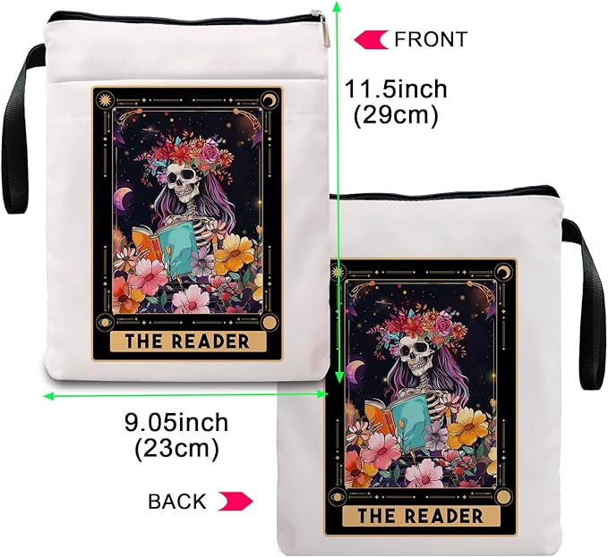 Book Sleeve, Book Sleeve with Zipper, Book Sleeve for Book Lovers, The Reader Tarot Card Book Sleeves, Book Pouch Kindle Protector, Gifts for Women Teacher Librarian Bookworm Bookish (White-A, Large)