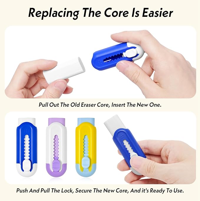 Retractable Eraser, Pack of 3, Pencil Eraser for Pencils,Assorted Color