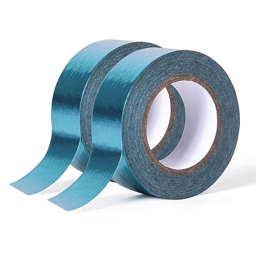 Solid Foil Washi Tape - Low Tack Self Adhesive Decorative Washi Tape Shiny Metallic Color - 3/5 Inch Wide and 66 FT Long Total, Light Blue