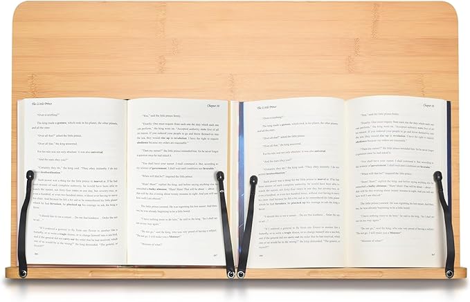 wishacc 24" Oversized Large Bamboo Book Stand & Holder for Reading Hands Free for Large Books in Bed,Cookbook,Textbook,Law,with 8 Adjustable Height Laptop Stand