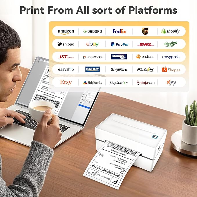 Bluetooth Thermal Shipping Label Printer, Wireless 4x6 Shipping Label Sticker Printer for Small Business and Office, Compatible with Android&iOS Windows, Used for Amazon, Shopify, Etsy USPS