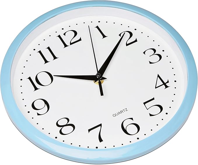 Bernhard Products Light Blue Wall Clock Silent Non Ticking - 10 Inch Quality Quartz Battery Operated Round Easy to Read Home/Kitchen/Office/Classroom/School Clock