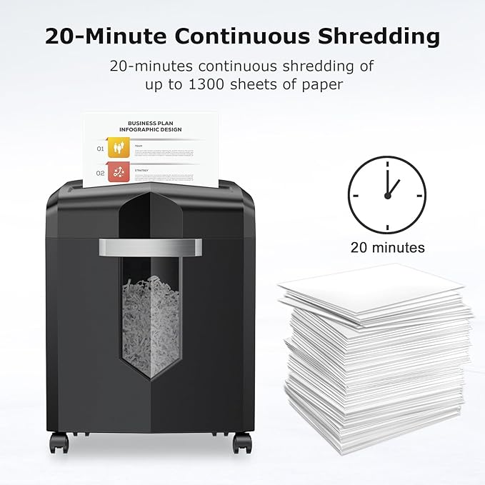 Bonsaii Paper Shredder, 12 Sheet Cross Cut Shredders for Home Office Heavy Duty, 20-Minutes Running Time with 4.2 Gal Pullout Bin for Credit Card Jam-Proof Shredding Machine (C266-A New)