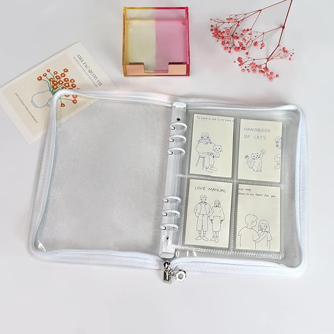 Multibey A5 Binder Cover Clear Soft PVC 6-Ring Binder Budget Cash Evelopes System with Zipper Planner Organizer Refillable Notebook Journal Binder (White, A5)