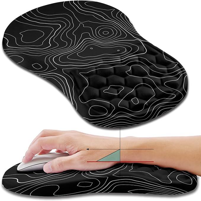 Hokafenle Ergonomic Mouse Pad Wrist Support, Wrist Rest Mousepad for Carpal Tunnel Pain Relief with Integrated Memory Foam Slope Massage Bulge (11.8x7.9 inch,Topographic Contour)