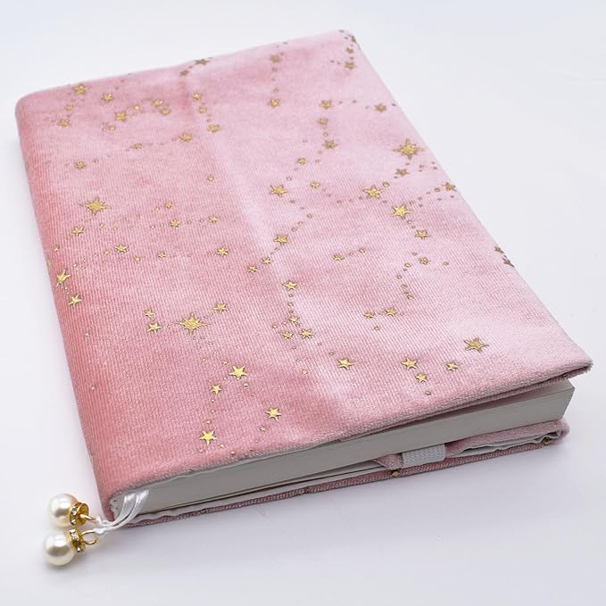 BLBMH A5 Book Cover for Paperbacks- Adjustable Fabric Book Sleeve Cover Protector Fit for 5.5x8.4 inch Hardcover Softcover Book Novels Notebook -Pink Stars