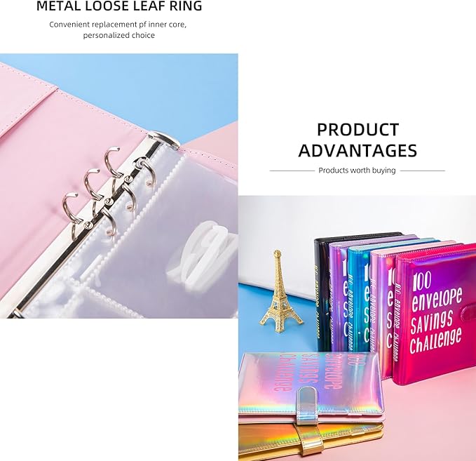 100 Envelopes Challenge Binder Savings Challenges Book, A5 Money Saving Planner Cash Envelope Budget Binder with Erasable Pen, Easy and Fun Way to Save $5,050, 10,000 and $500 (White)