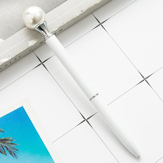 6 Pieces False Pearl Decoration Twist Metal Ballpoint Pen Ball Pen 1.0 MM Black Ink