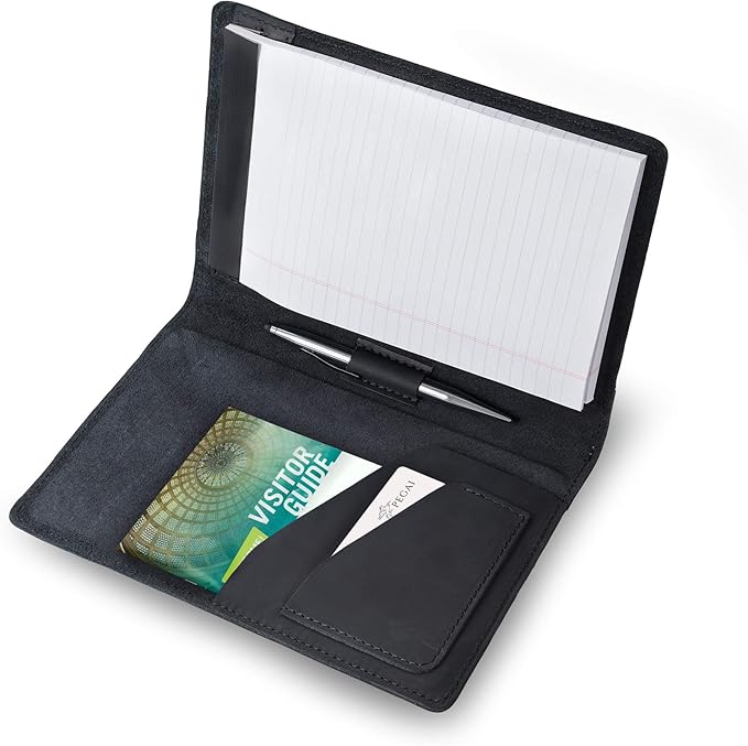 PEGAI Handmade 100% Leather Padfolio | Junior Legal Pad Folder Organizer for Business School Office Conference | Resume Interview Document Organizer Folio | Eriksen (Charcoal Black)