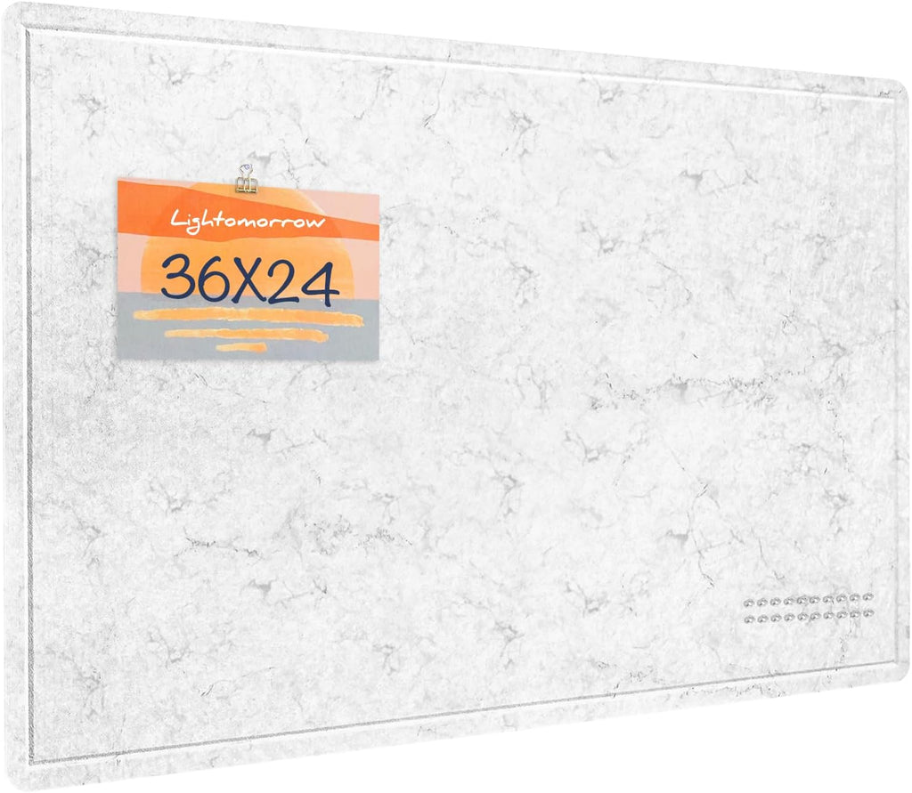Bulletin Board, 36 x 24 inches Felt Board - Decorative Pin Board, Cork Board Alternative for Wall, 3' x 2' Foldable Picture Board Self-Adhesive Vision Board with 20 Pushpins - Marble White