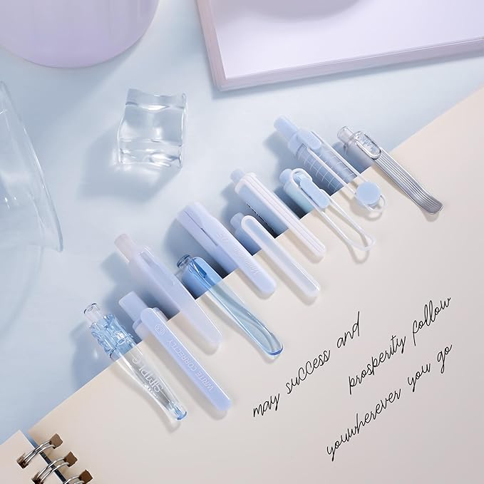 5 Count Pastel Gel Ink Pen Set,Cute Note Taking 0.5mm Fine Point Retractable 5 Count Black Ink Pens for Writing, Journaling, School, Office (Light Blue Clear)