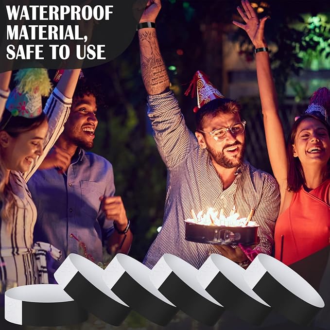 600 Packs Paper Wristbands for Events Neon Party Wristbands Colored Waterproof Paper Club Arm Bands Lightweight Identification for Concert Bar Entrance Admission(Black)