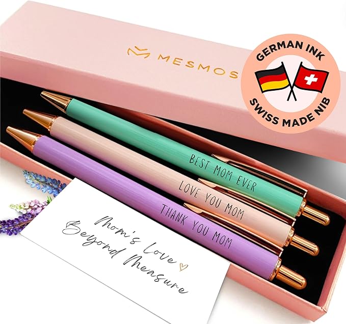 MESMOS 3Pk Fancy Pens for Mom, Christmas Gifts for Mom, Gifts for Mom Christmas Unique, Presents for Mom from Daughter or Son, Happy Birthday Gifts for Mom, Best Mom Ever Gift, Smooth Writing Pen Set