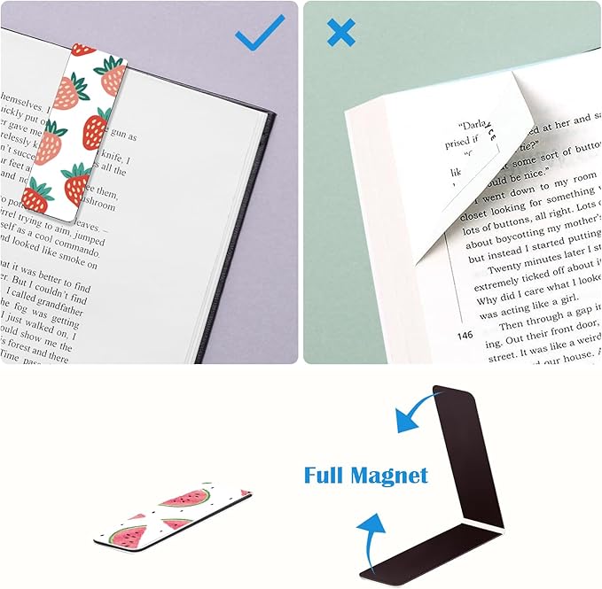 WAVEYU Magnetic Bookmarks, Cute Magnet Page Markers Assorted Book Markers for Book Lovers Students Teachers Adults Kids for School Home Office Reading Stationery,10 Fruit Pattern Designs