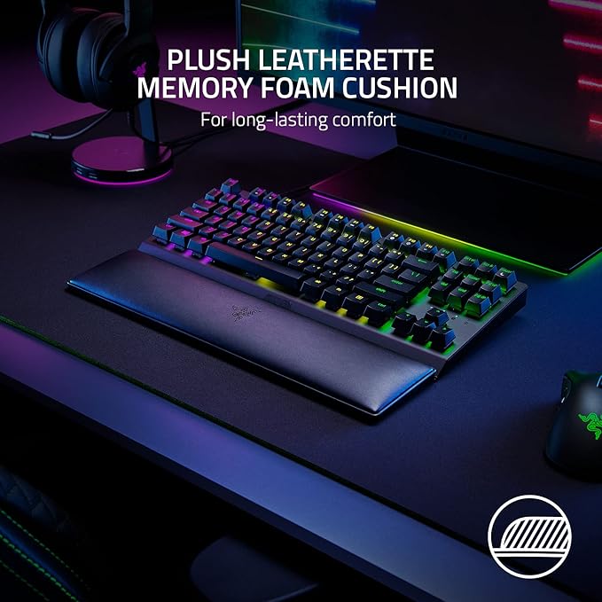 Razer Ergonomic Wrist Rest for Tenkeyless Keyboards: Plush Leatherette Memory Foam Cushion - Anti-Slip Rubber Feet