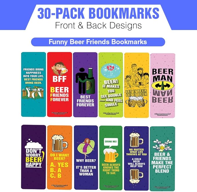 Creanoso Funny Beer Friends Bookmarks (5-Sets X 6 Cards) – Daily Inspirational Card Set – Interesting Book Page Clippers – Great Gifts for Adults and Professionals