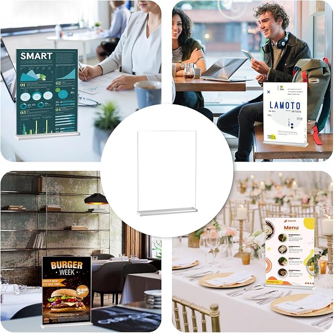 4 Pack Acrylic Sign Holder 8.5 X 11, Vertical T Shape Clear Plastic Sign Holder, Double Sided Clear Display Stand Table Top Sign Paper Holder, Sign Holder Suitable for Office, Store
