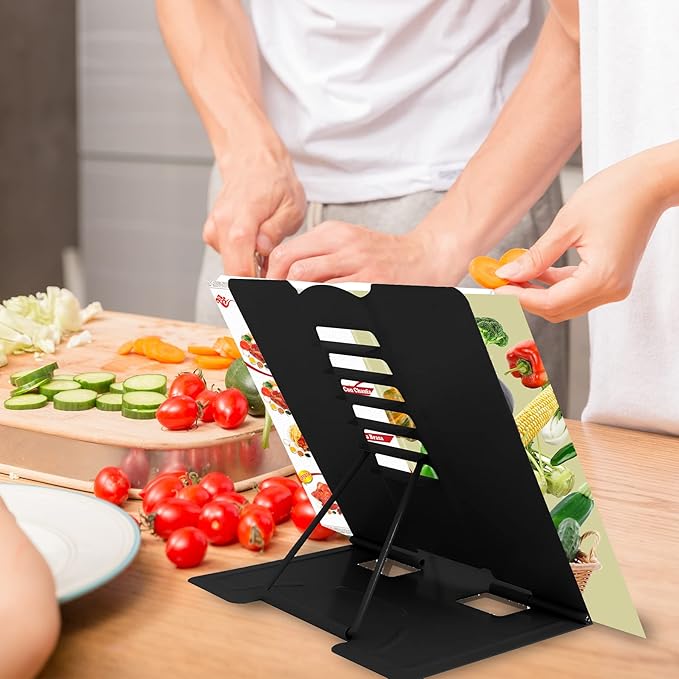 Metal Book Stand - Adjustable Book Holder for Reading (Full Black)