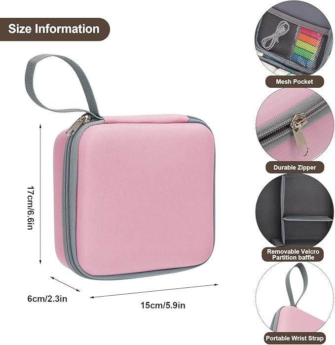 QYCHHJ Carrying Case for Phomemo T02/Memoking/HUIJUTCHEN Mini Sticker Printer, Portable Hard Travel Case for Label Maker, Thermal Printer Paper, Pink