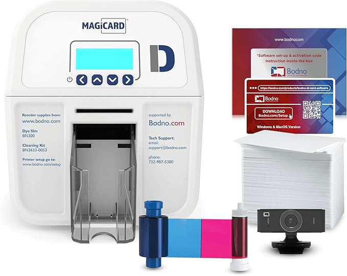 Bodno Magicard D Dual Sided ID Card Printer & Complete Supplies Package ID Software - Silver Edition