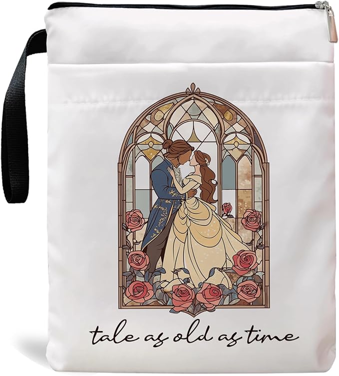 Tale As Old As Time Belle's Book Coffee Book Lover Book Sleeve, Book Covers with Zipper, Book Lovers, Book Pouch Kindle Protector, Gifts for Women Teacher Librarian Bookworm Bookish (White-B, Large)