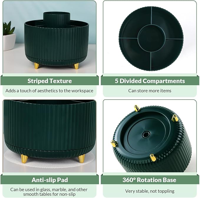 SKYDUE 360 Degree Rotating Desk Organizer, Dual-Purpose Pencil Pen Holder for Desk, Rotating Desk Pen Organizer with 5 Slots, Art Supplies, Pencil Cup for Office, School, Home