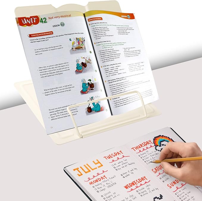 Metal Book Stand - Adjustable Book Holder for Reading (Full Beige)