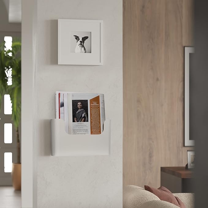 YOHOM No Drilling File Holder Wall Mails Magazines Organizer Adhesive Door Mount, Single Pocket, (White 1)