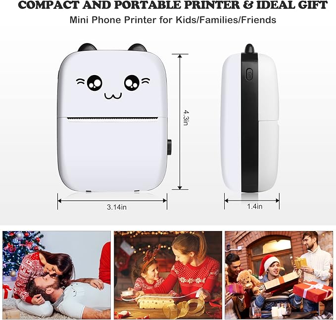Mini Printer, Thermal Printer Sticker Maker with 10 Rolls Paper, Portable Pocket Printer for Notes, Journal, Fun, Work, Receipt Printer for Kids, Compatible with iOS&Android