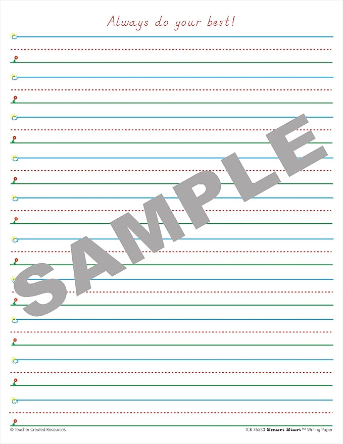 Teacher Created Resources Smart Start 1-2 Writing Paper: 360 Sheets, White, 8-1/2 x 11 in (76533)