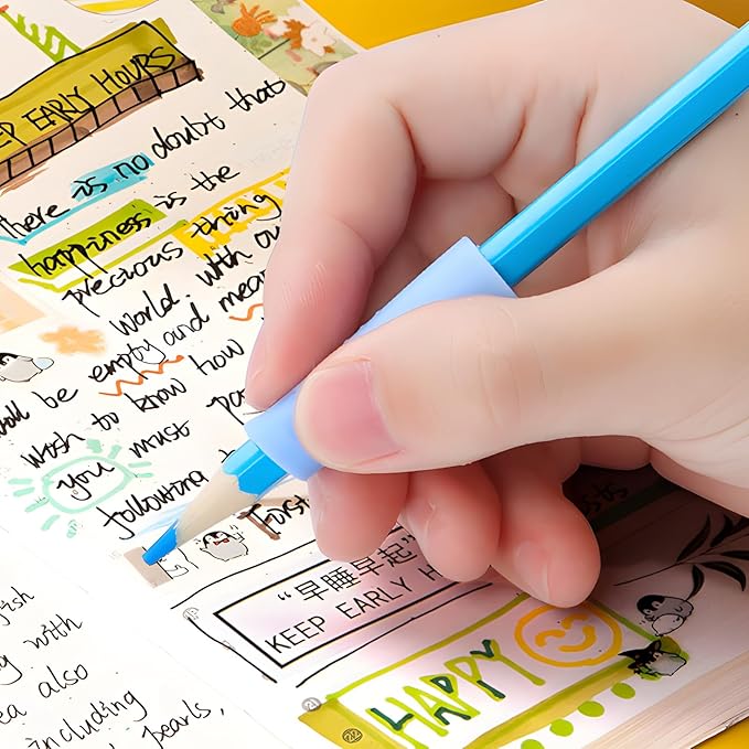 Silicone Pencil Grips with 3 Concaves 8 Pcs and Baseball-Bat 8 Pcs for Kids and Adults Handwriting, 2 Packs