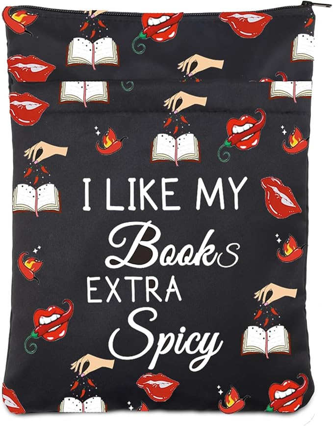 LQRI Spicy Book Lover Book Sleeve with Zipper Smut Slut Gift I Like My Books Extra Spicy Smut Reading Book Sack Bookish Gift