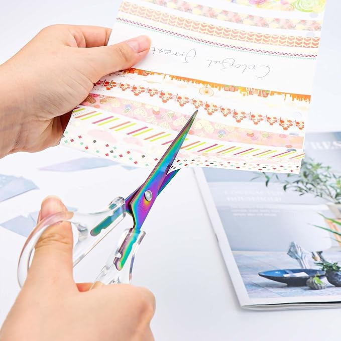 Acrylic Scissors Rainbow Scissors 6.5" Clear Scissors Metal Blades Office Cutting Shears for Craft Supplies Desk Accessories