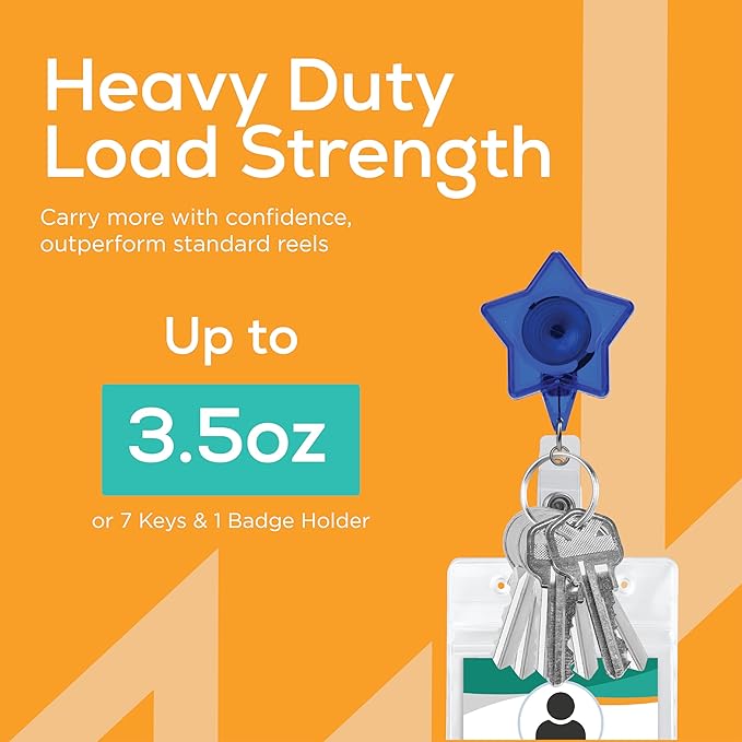 Will Well Badge Holders with Belt Clips for Securing onto Pockets and Purse Straps, with Retractable 27.5" UHMWPE Fiber Pull Cords, Strong Build with Fun Designs - 2-Pack, Star Shape