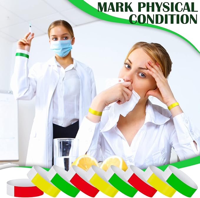 Epakh 600 Pcs Paper Wristbands Neon Wrist Bands Waterproof Handbands for Events Lightweight Concert Wristbands Neon Colored Adhesive Wrist Band for Party