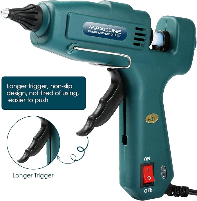 Fireproof 100W Hot Glue Gun Kit Glue Gun - MAXDONE Craft Glue Gun Full Size (Not Mini) Glue Guns Heavy Duty Hot Glue Gun with 12pcs Glue Sticks(0.43'' x 8") 100w for DIY Art