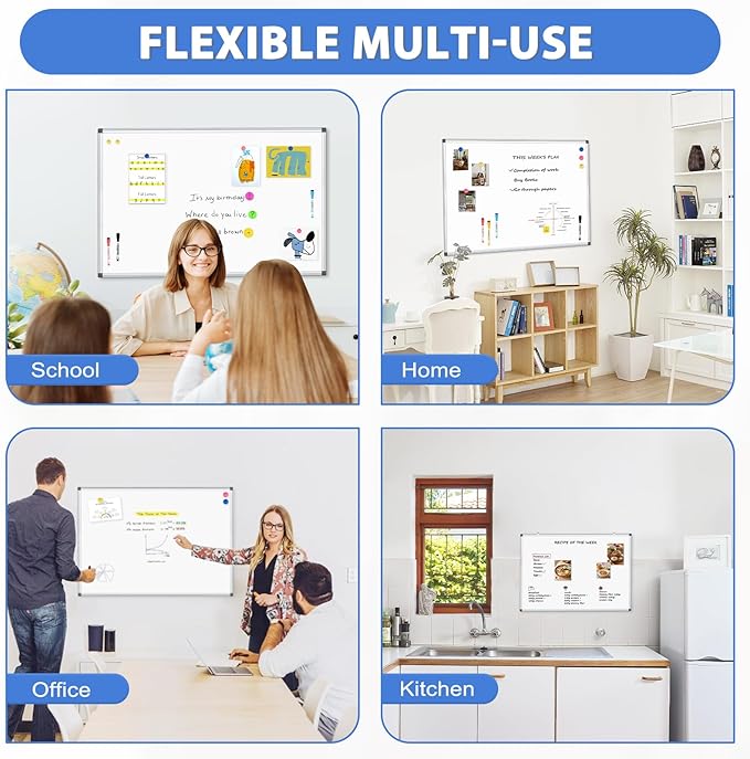 WALGLASS 2 Pack Magnetic White Board, 36" x 24" Double-Sides Dry Erase White Board for Wall, Hanging or Mounted Whiteboard, Horizontal or Vertical, Silver Aluminium Frame, Home, School, Office