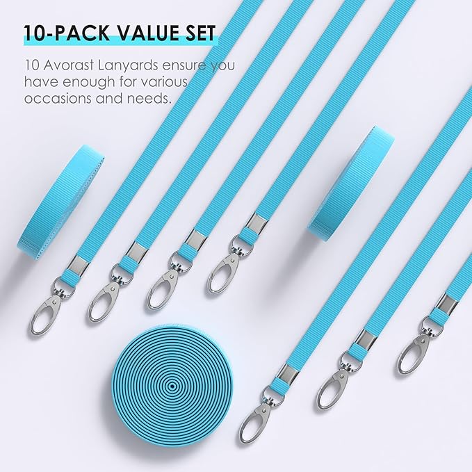 10 Pack Lanyards for ID Badges, Cruise Ship Cards, Keys, Keychain, Long-lasting Neck lanyard Strap with Clasp, Cruise Badge Key Lanyards for Men, Women, Teachers, Kids (Light Blue)