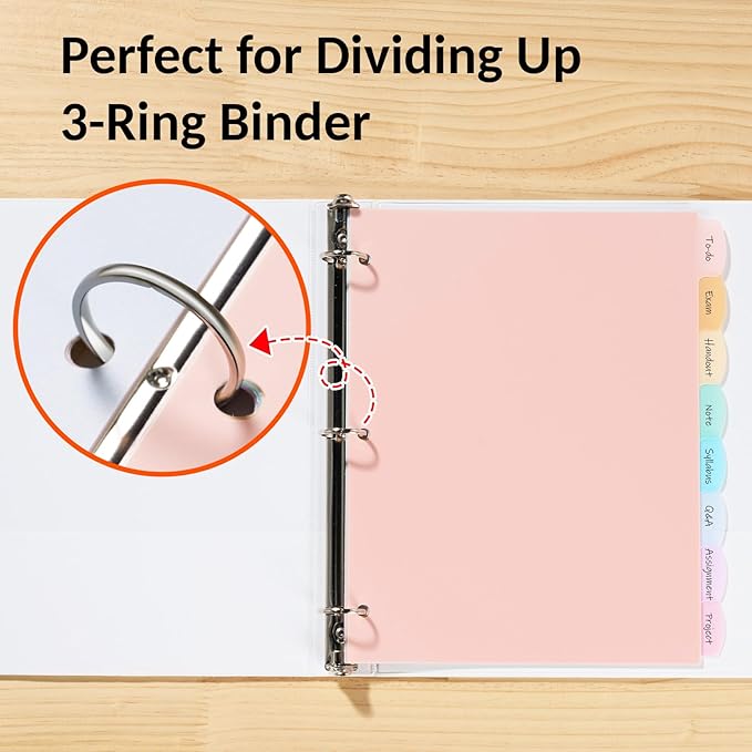 Sooez 8-Tab Durable Plastic Write & Erase Big Tab Dividers for 3 Ring Binder, Aesthetic Cute Pastel Binder Dividers for Student, Teacher, Office, Home Organizers,2 Sets, Morandi