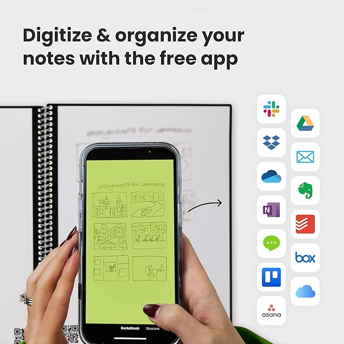 Rocketbook Fusion Reusable Undated Productivity Planner, Letter Size 8.5x11, Black - Goals, Monthly and Weekly Calendar, Daily To-do List, Lined and Dotted Notes Pages