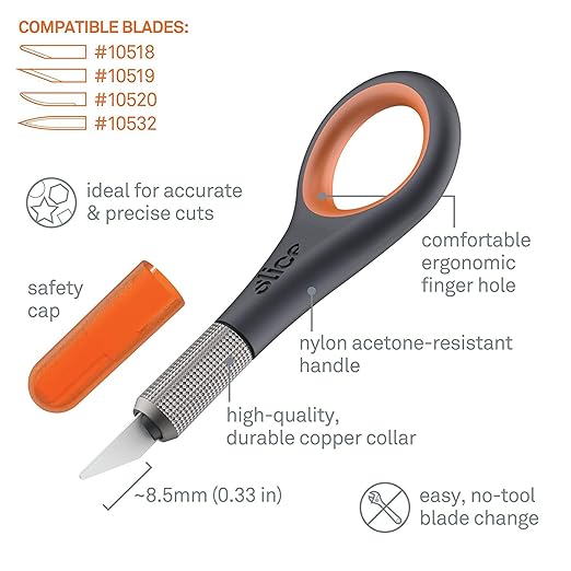 Slice 10580-CS Precision Knife, Unique Handle with Finger Grip, Precise Control, Detailed Cuts, Finger Friendly, Lasts 11x Long as Metal (12 Pack), Black