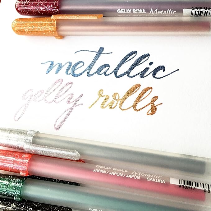 SAKURA Gelly Roll Metallic Gel Pens - Pens for Scrapbook, Journals, or Drawing - Colored Metallic Ink - Medium Line - 10 Pack