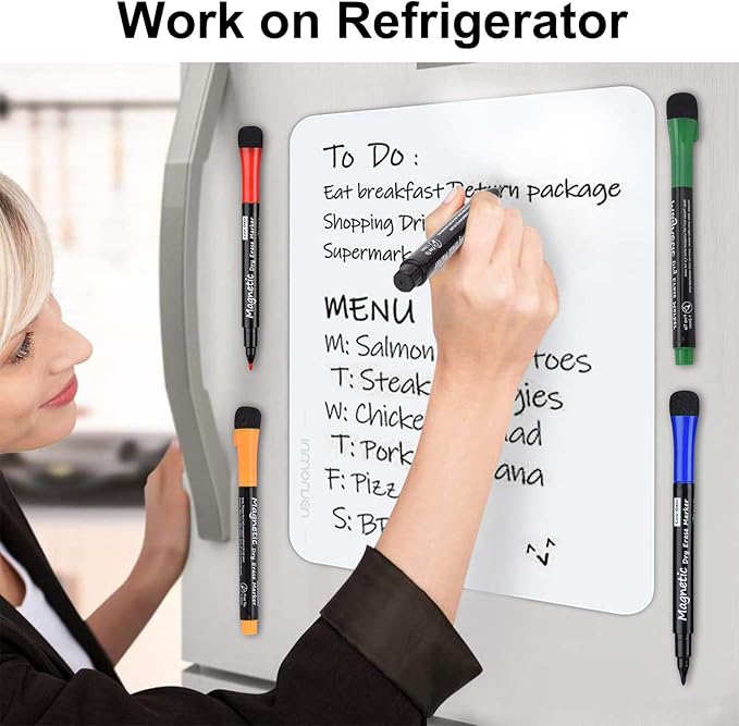 Magnetic Dry Erase Markers, Fine Tip Low Odor Whiteboard Markers for Kids & School, Work On White board & Calendar, Refrigerator (12 Pack)