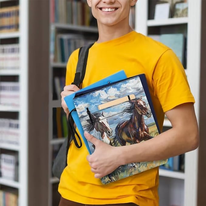 COEQINE Art Horse Book Cover with Zipper Portable Book Sleeves Book Lovers Gifts Book Cover with Pen Holder Washable Book Sleeve Book Cover Book Protector Horse