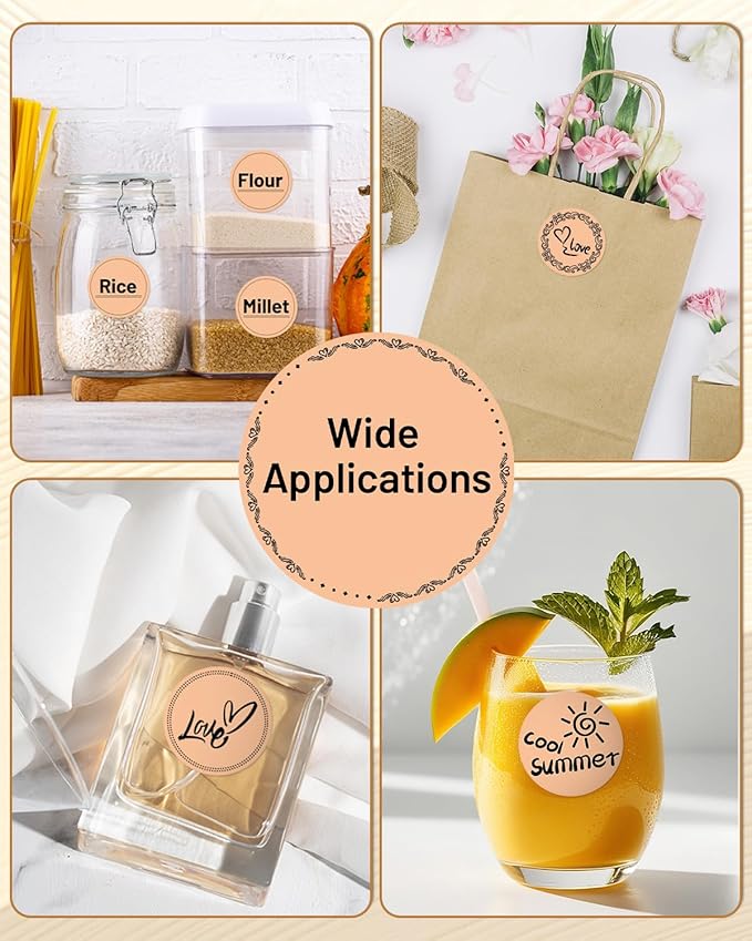 Phomemo Labels-Brown Sticker Circle Thermal Label for Jam and Jelly Jar Labels, and More (1.96" x 1.96" Round, 140 Labels/Roll) Compatible with M110/M220/M221/M110/M120/M250, Black on Brown, 50 x 50mm