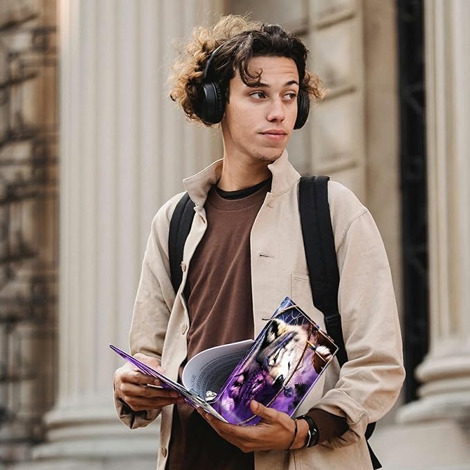 Dream Chasing Wolf Padfolio Folder with Clipboard,Portfolios Organizer Clipboards with Storage Clipboard Writing Pad PU Leather Conference Document Organizer with Business Card Holder